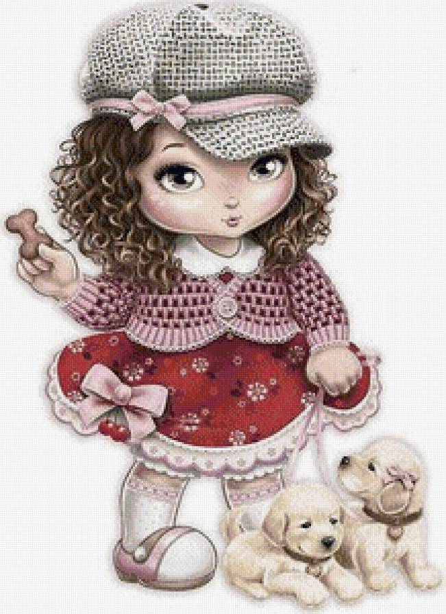 Серия "Куколки" - девочка, друзья, бантик, собачки, вишенки - предпросмотр