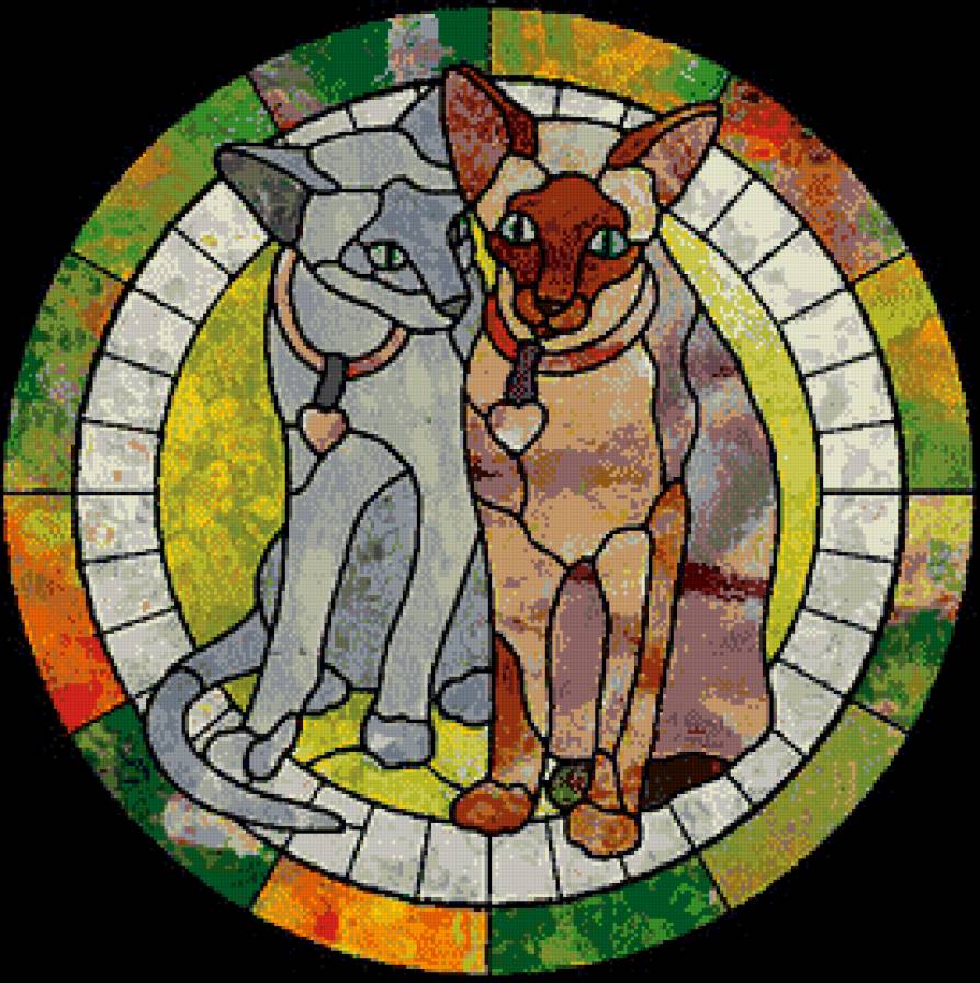 Витражные кошки. На счастье. - кошки, пара, витраж, счастье - предпросмотр