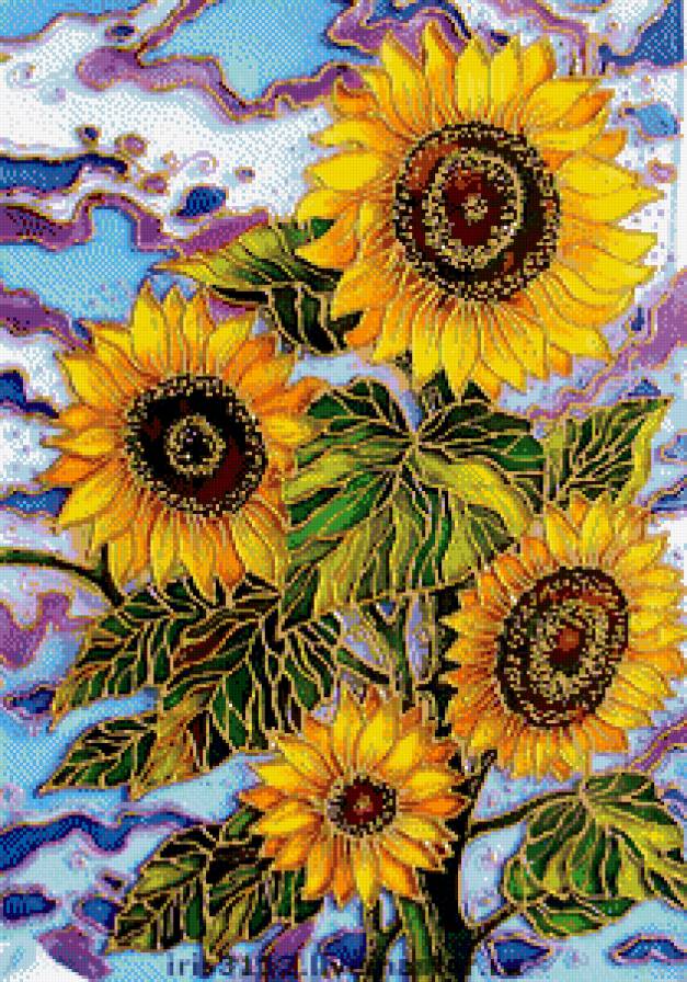 Витраж подсолнухи. - цветы, витраж, свет, подсолнухи - предпросмотр
