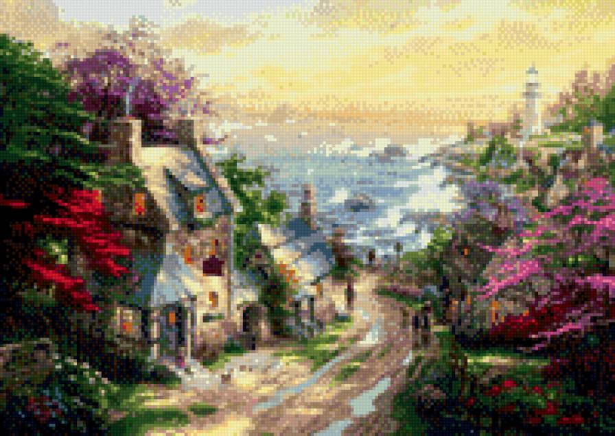 У моря - домик, маяк, море - предпросмотр