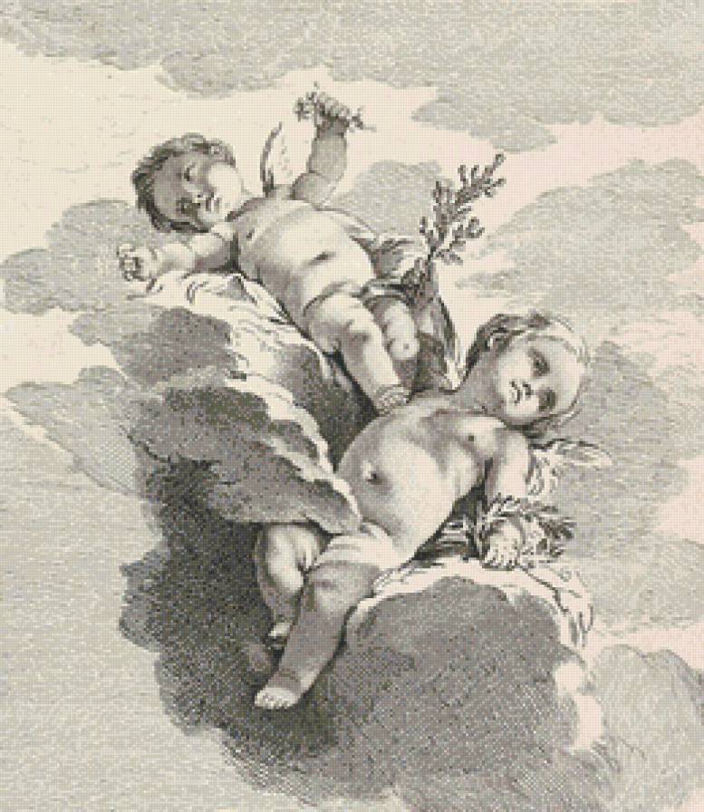 амурчики на облаках - стрелы, монохром, лук, небеса, амуры, пара, любовь, амур - предпросмотр