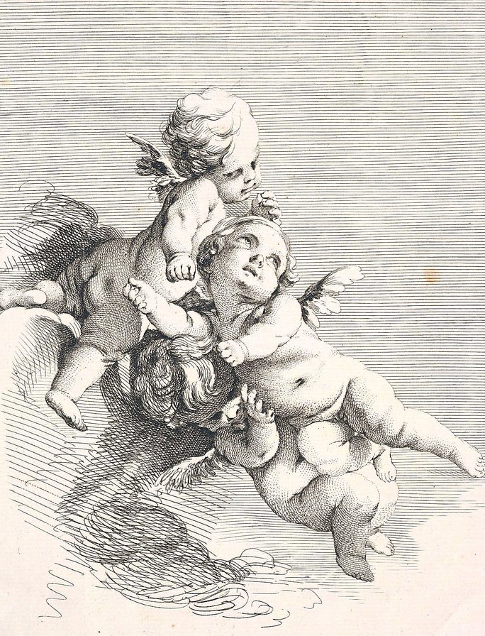 амуры резвятся в небе - стрелы, пара, небеса, амур, любовь, монохром, лук, игра, амуры - оригинал