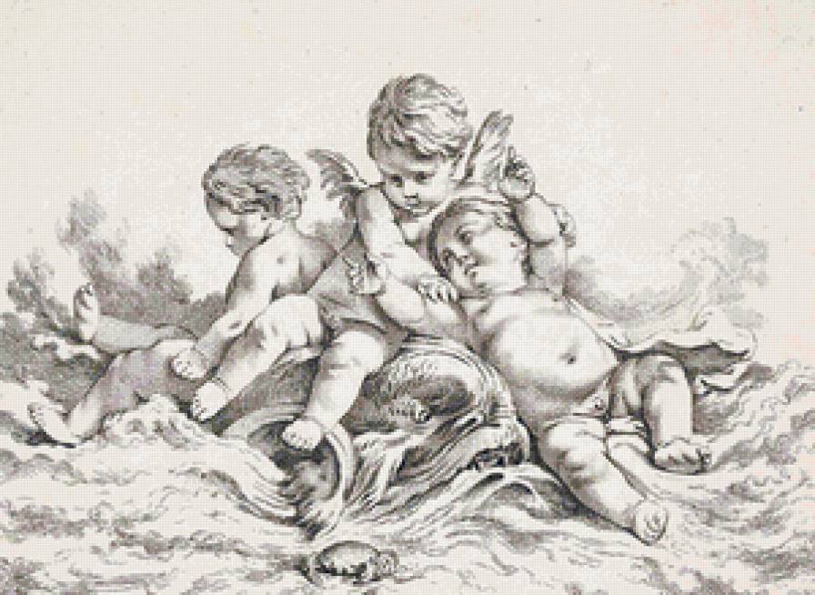 амуры на волнах - амур, лук, волны, стрелы, море, монохром, любовь, амуры - предпросмотр