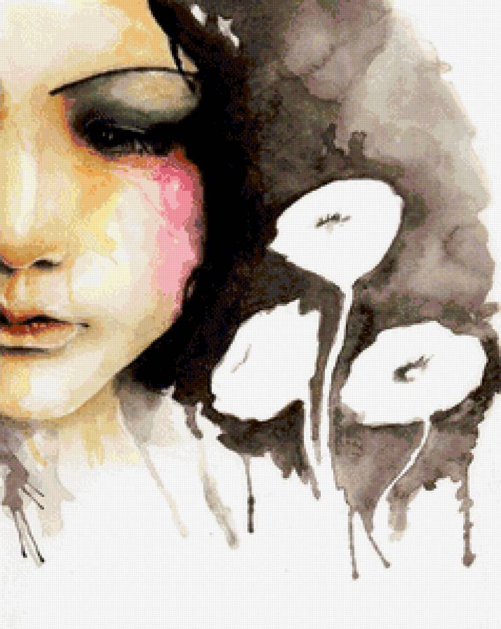 женский образ в акварели - девушка, образ, цветы, мак, женщина, акварель - предпросмотр