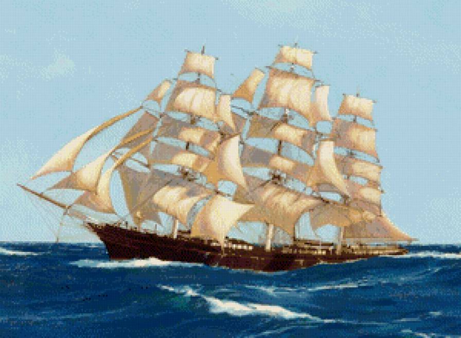 парусник - океан, парусник, небо, чайки, паруса, море, волны - предпросмотр