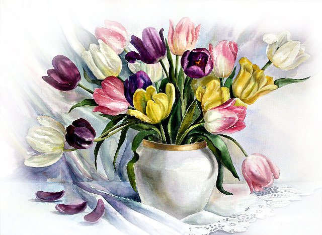 Серия "Цветы, букеты" - тюльпаны, натюрморт, ваза - оригинал