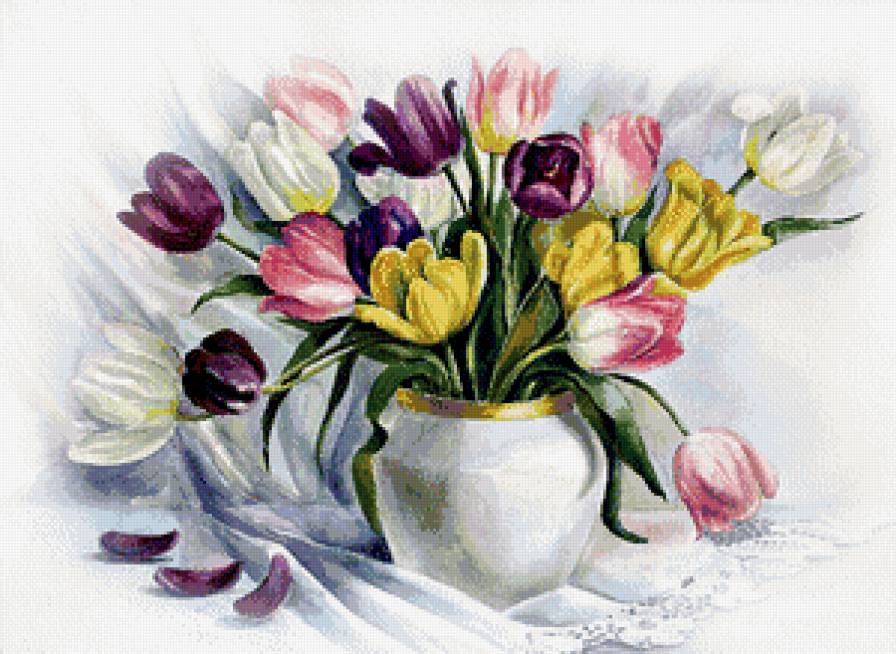 Серия "Цветы, букеты" - ваза, натюрморт, тюльпаны - предпросмотр