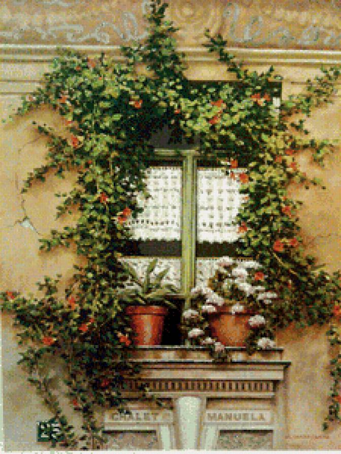 цветущее окно - окно, живопись, цветы, нежность, италия - предпросмотр