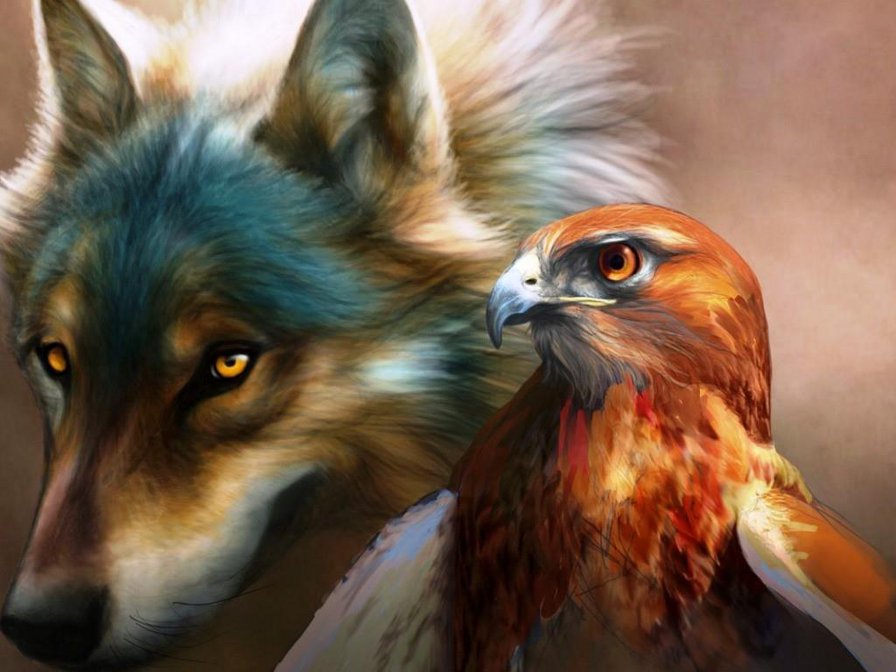 охотники - орел, волк - оригинал