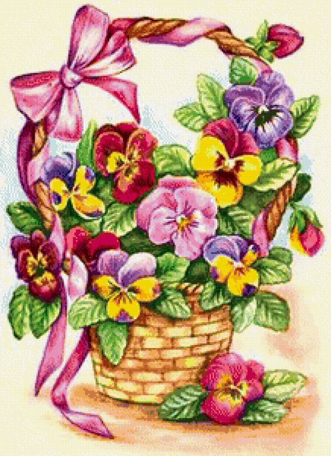 Серия "Цветы, букеты" - букетик, бантик, корзинка, виола, цветы, анютины глазки - предпросмотр