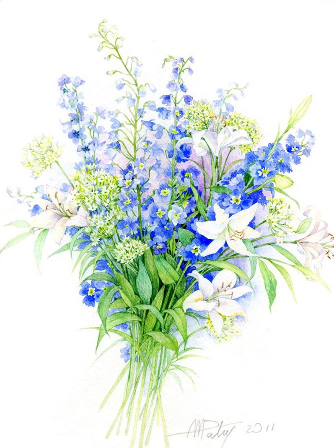 букет полевых цветов - акварель, букет, весна, рисунок, цветы - оригинал