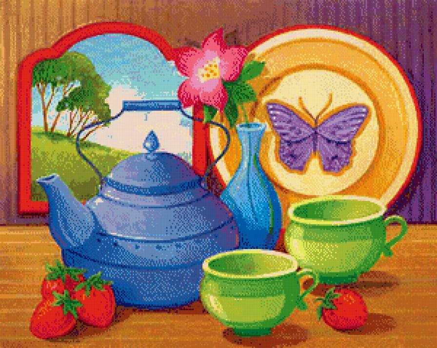№945378 - картина, панно, чай, кухня, чайник - предпросмотр