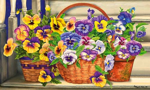 Серия "Цветы, букеты" - букетик, корзинка, анютины глазки, бантик, цветы, виола - оригинал