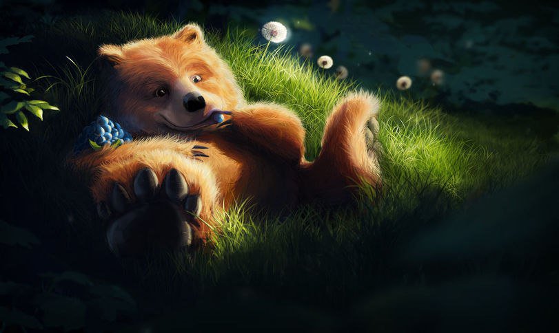 Милый медвежонок - цветы, медвежонок, медведь, лужайка, поляна - оригинал