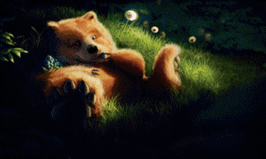 Милый медвежонок - поляна, медведь, цветы, медвежонок, лужайка - предпросмотр