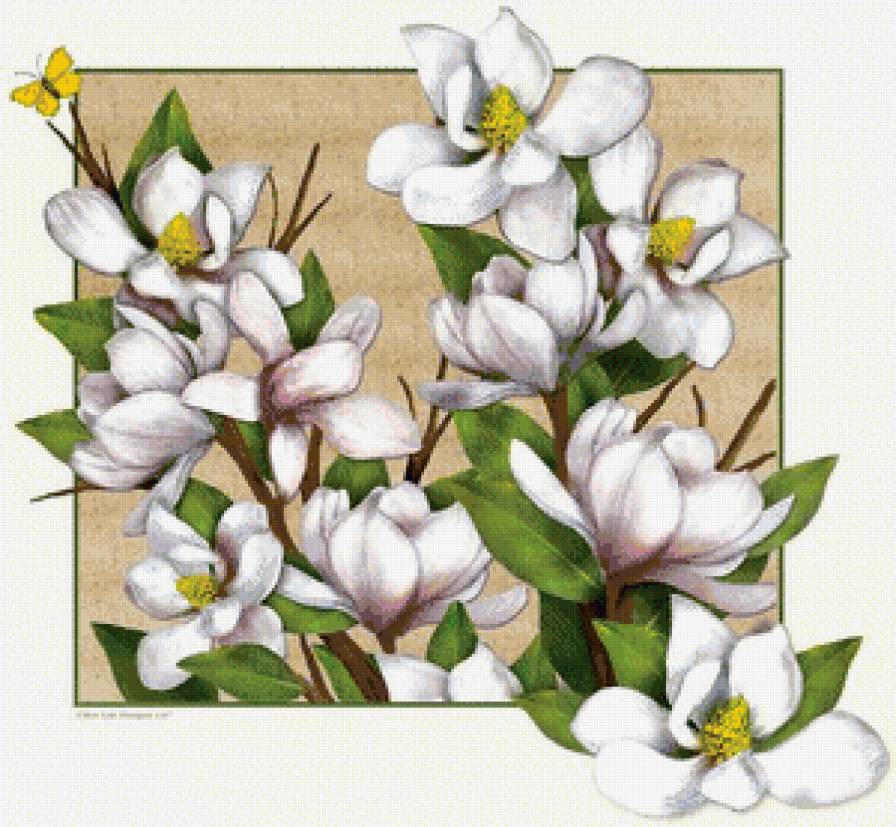 №945709 - весна, цветущая веточка, цветы, бабочки, картина в рамке - предпросмотр