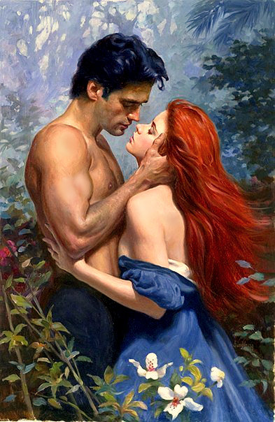 Серия "Двое" - девушка, страсть, цветы, картина, парень, любовь, пара - оригинал