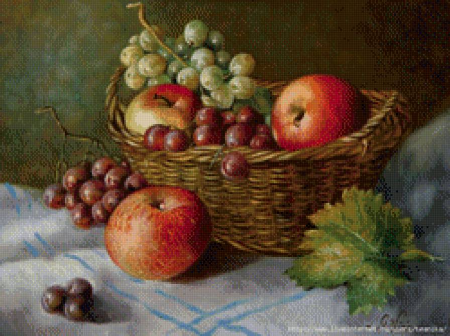 Натюрморт яблоки и виноград - натюрморт, фрукты - предпросмотр