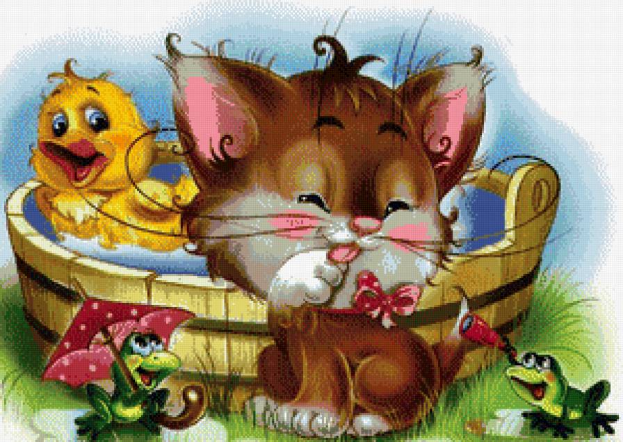 Серия "Мультяшки" - утята, купание, лягушата, зонтик, котенок, корыто - предпросмотр