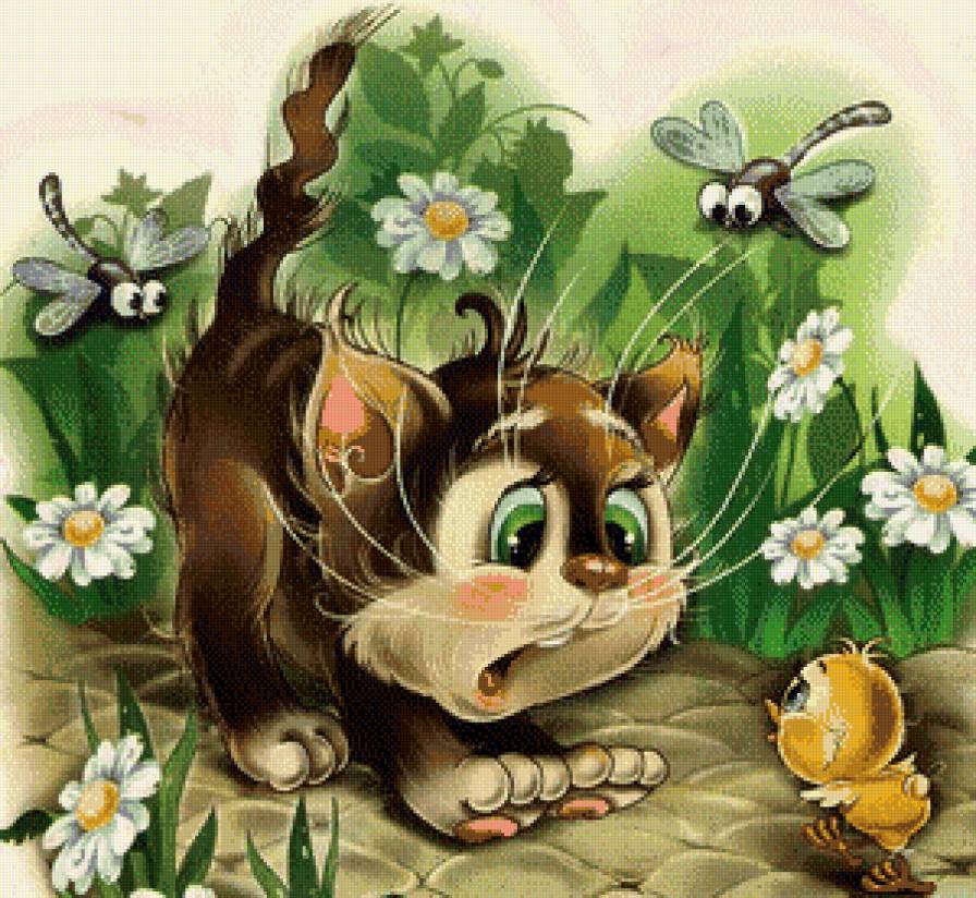 Серия "Мультяшки" - цыпленок, сказка, стрекозы, цветы, котенок - предпросмотр