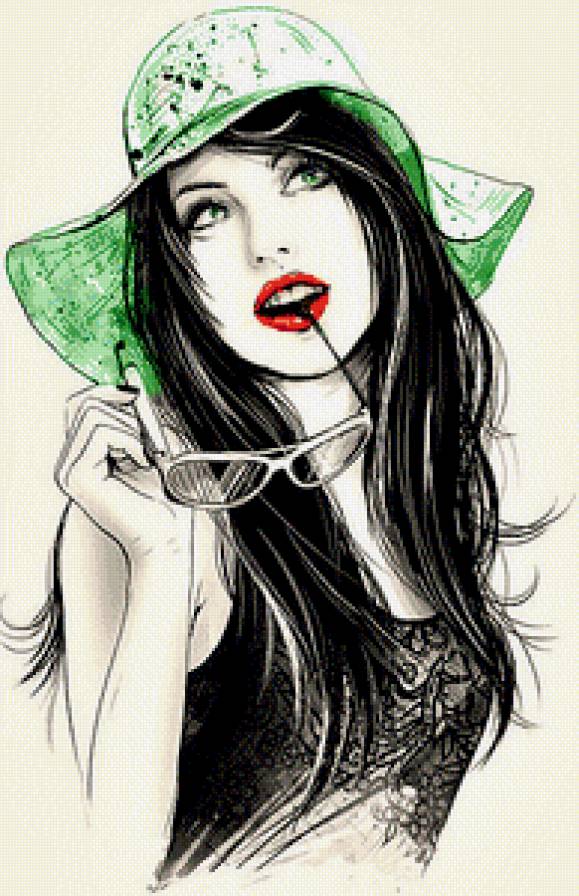 Серия "Женский образ" - гламур, очки, шляпка, девушка, лето - предпросмотр