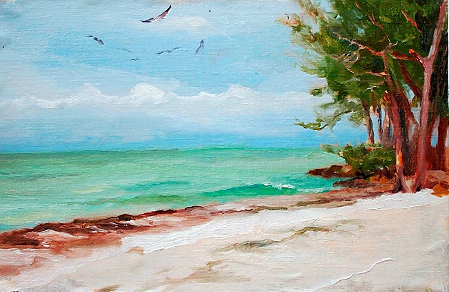 морская тишь - песок, прибой, море, океан, пейзаж, пляж, пальмы, лето - оригинал