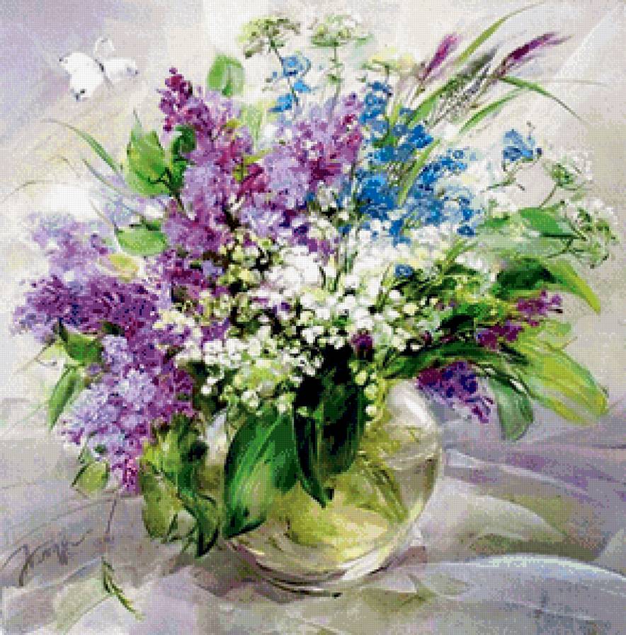 весенний букет в вазе - ландыши, ваза, цветы, нежность, букет, весна, сирень - предпросмотр