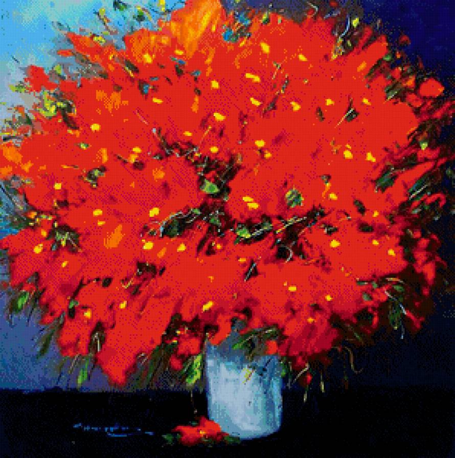 абстрактные маки - букет, цветы, натюрморт, живопись, ваза, маки, абстракция - предпросмотр