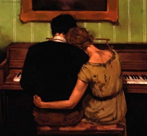 Пара за фортепиано - семья, музыка, девушка, мужчина, влюбленные, любовь - оригинал