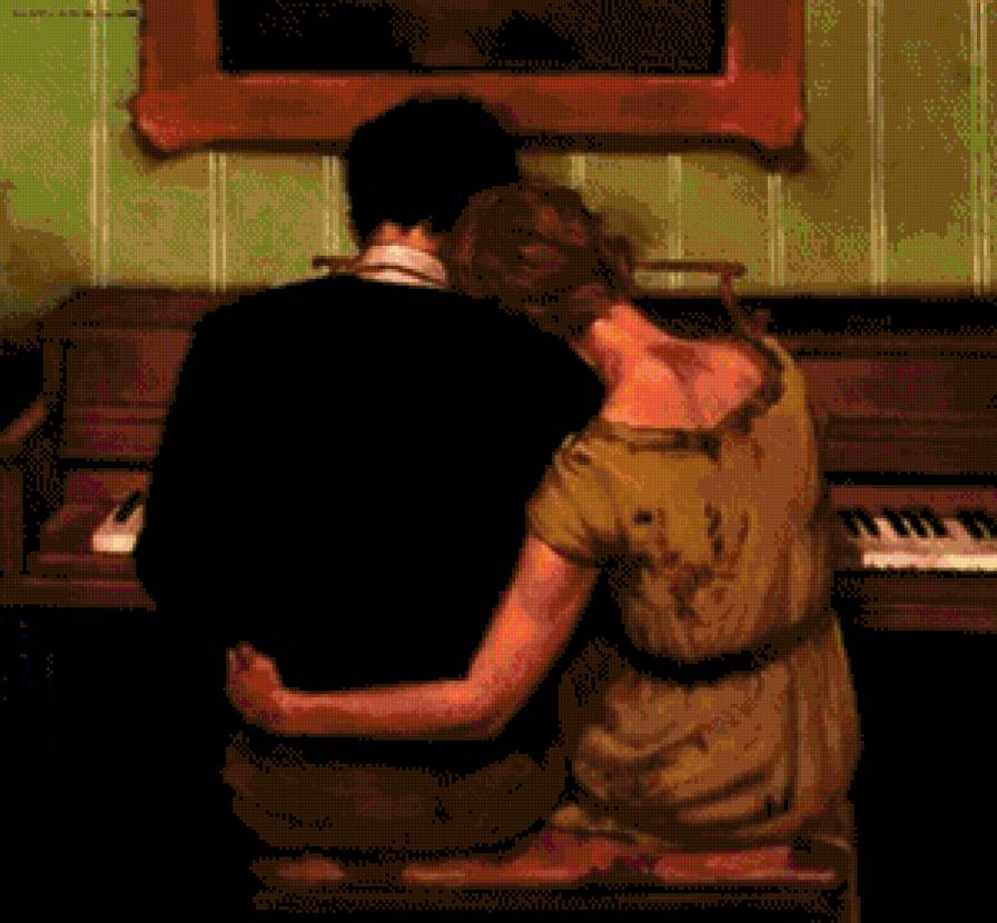 Пара за фортепиано - девушка, семья, любовь, влюбленные, музыка, мужчина - предпросмотр