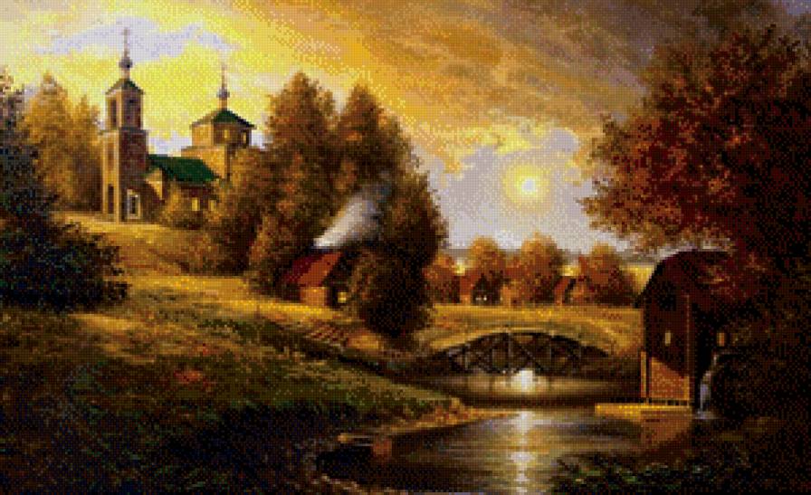 Е.Н.Конкин "Романтический пейзаж" - лето, природа, пейзаж, храм - предпросмотр