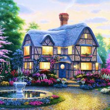 Схема вышивки «дом с фонтаном»