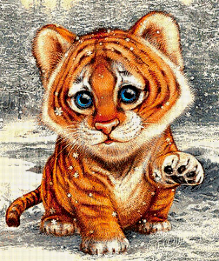 №947526 - полосатый малыш, зима, пейзаж, лапка, тигренок - предпросмотр