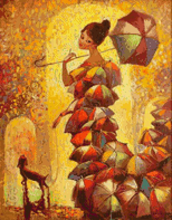 Леди-"Осень" - женщина, dmc, осень, дама, зонтик - предпросмотр