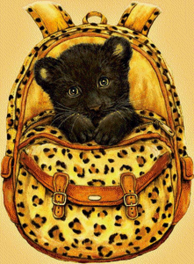 Серия "Мультяшки" - котенок, поход, пума, рюкзак, веселая картинка - предпросмотр