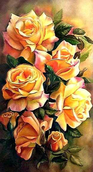 Серия "Цветы, букеты" - чайные розы, картина, панно - оригинал