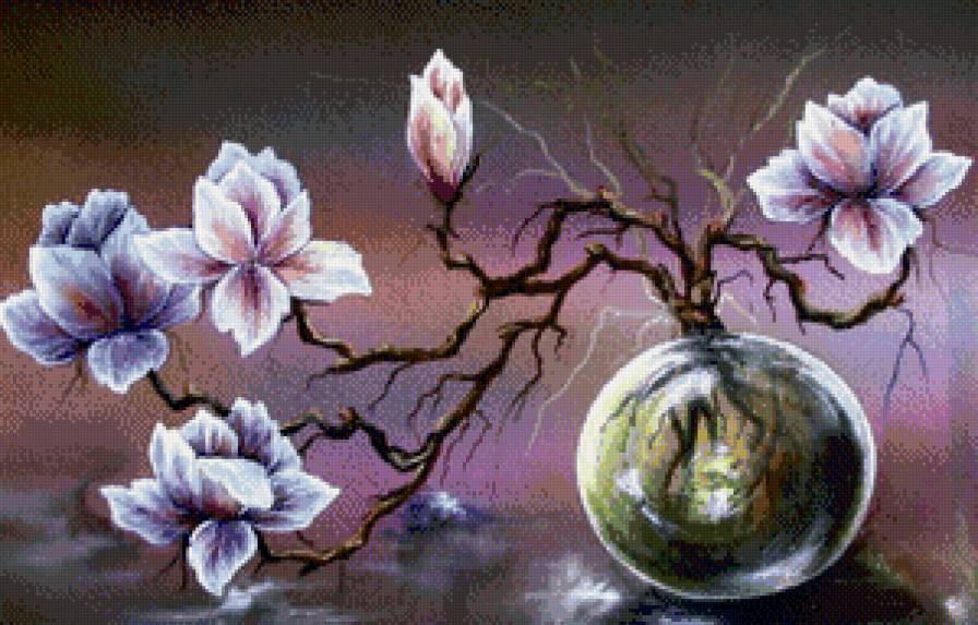 Композиция с магнолией - цветы, ваза, натюрморт, магнолия - предпросмотр