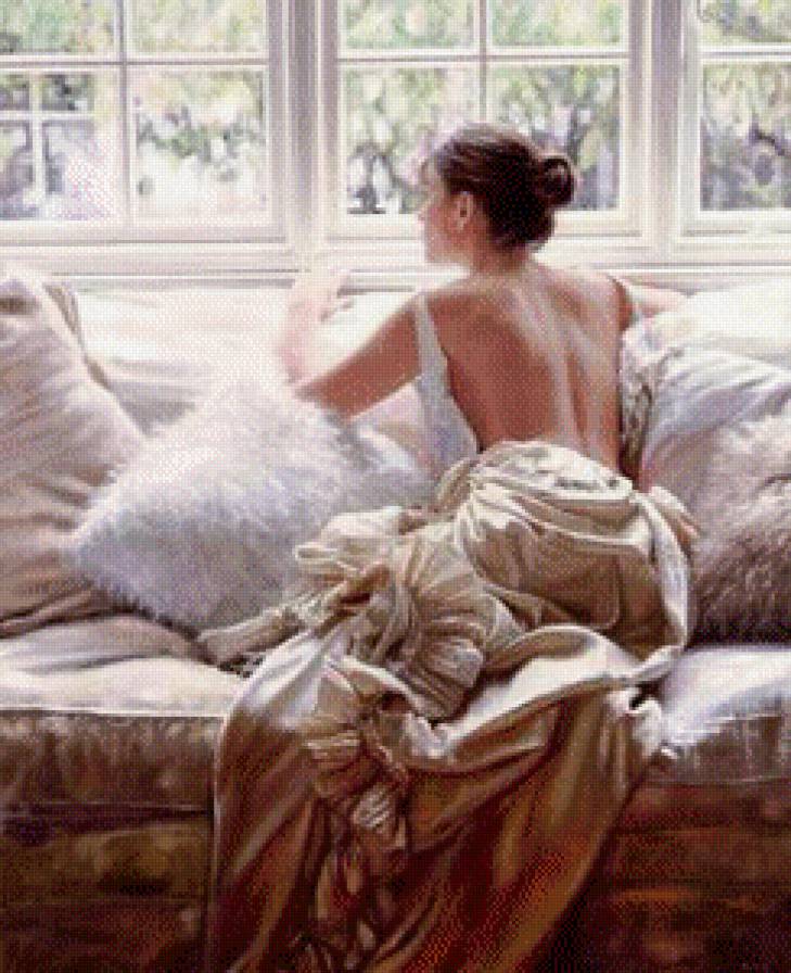 девушка у окна - портрет, девушка, картина - предпросмотр