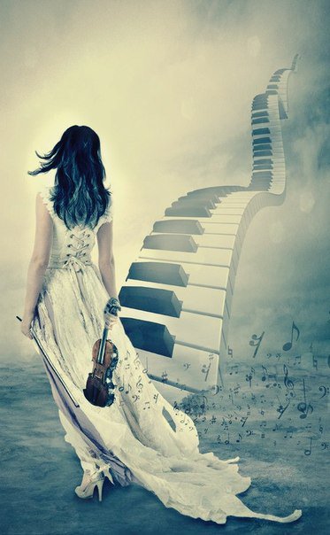Музыка души - пианино, скрипка, дорога, девушка, клавиши - оригинал