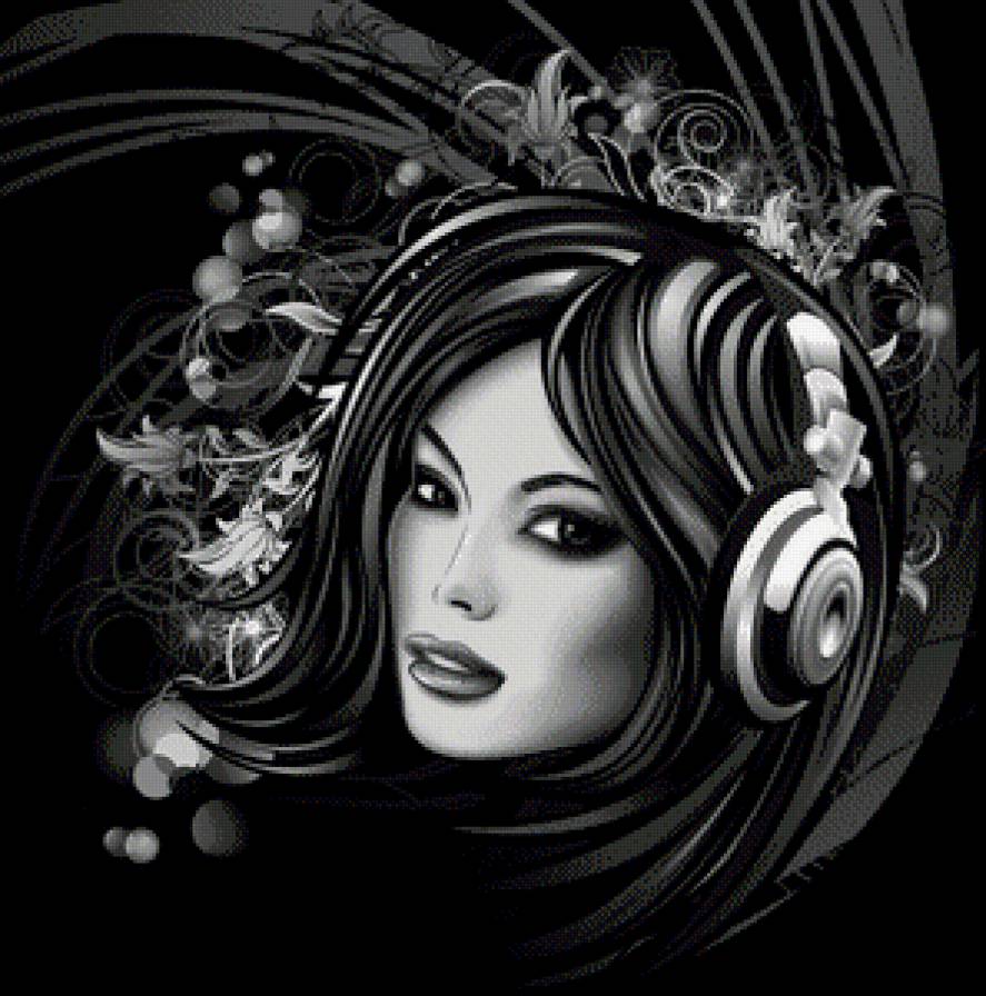 Музыка во мне - черное и белое, абстракция, образ, девушка - предпросмотр