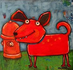 красная собака - красная, собака, смешной, детский, рисунок - оригинал