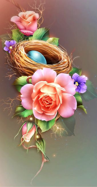 роза и гнездо - дом, панно, цветок, роза, гнездо, арт, открытка - оригинал