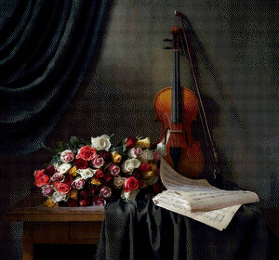 Музыка в цветах - цветы, розы, музыка - предпросмотр