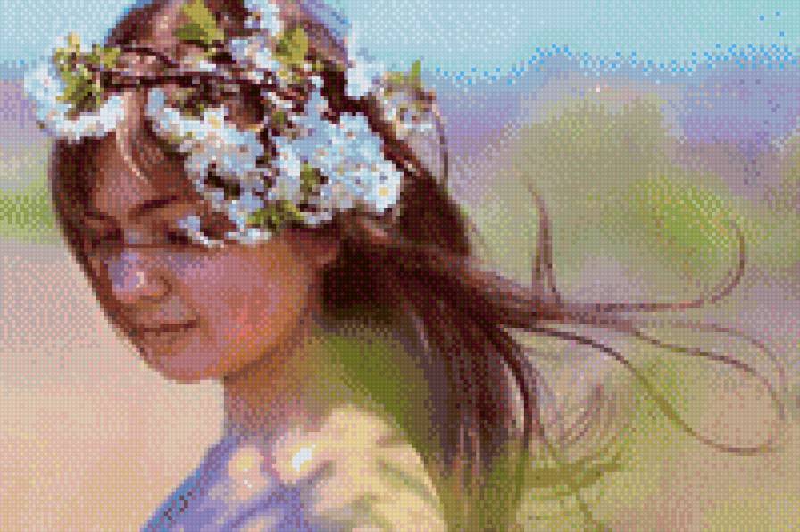 Девушка с венком 2 - девушка, цветы, волосы, венок - предпросмотр