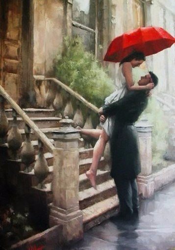 красный зонт - пара - оригинал