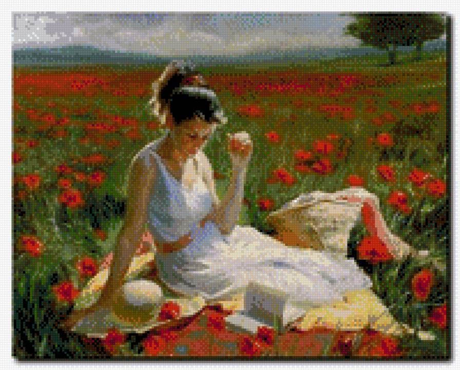 маковое поле - цветы, девушка - предпросмотр