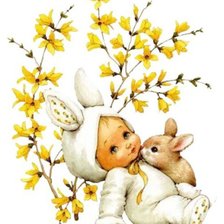 Оригинал схемы вышивки «Малыш и кролик» (№950754)
