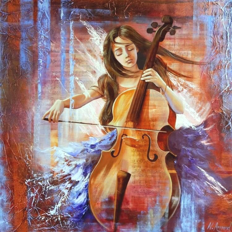 виолончелистка - музыкант, живопись, виолончель, классика, музыка, девушка - оригинал