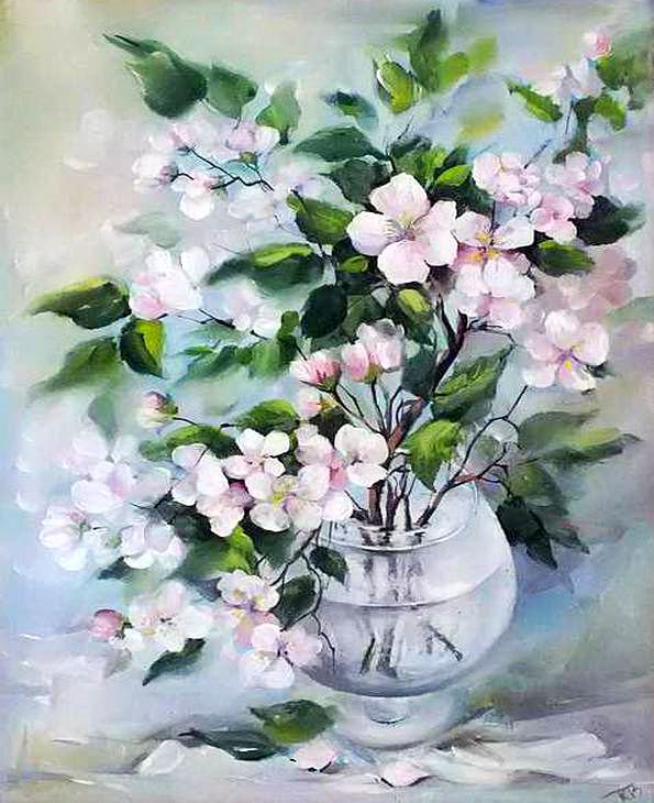 нежный весенний букет в вазе - ваза, весна, натюрморт, букет, цвет, нежность, живопись, цветы - оригинал