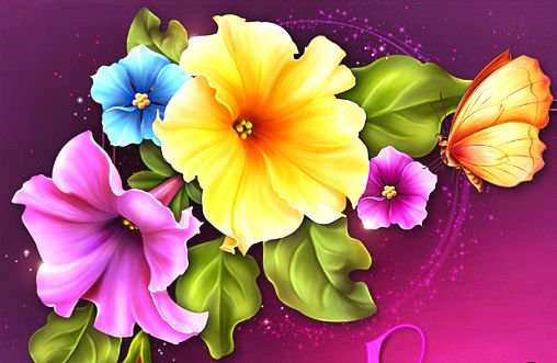 петунии и бабочка - цветы, картина, бабочка, петуния - оригинал